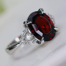 Load image into Gallery viewer, Step cut 4.34ct oval garnet and diamond ring in platinum