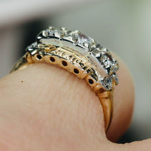 Load image into Gallery viewer, Transitional cut vintage 3 stone diamond band in 14k