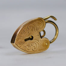 Load image into Gallery viewer, Vintage engraved heart padlock in yellow gold
