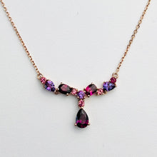 Load image into Gallery viewer, Amethyst and rhodolite necklace in rose gold