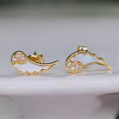 Angel wing earrings in 14k yellow gold