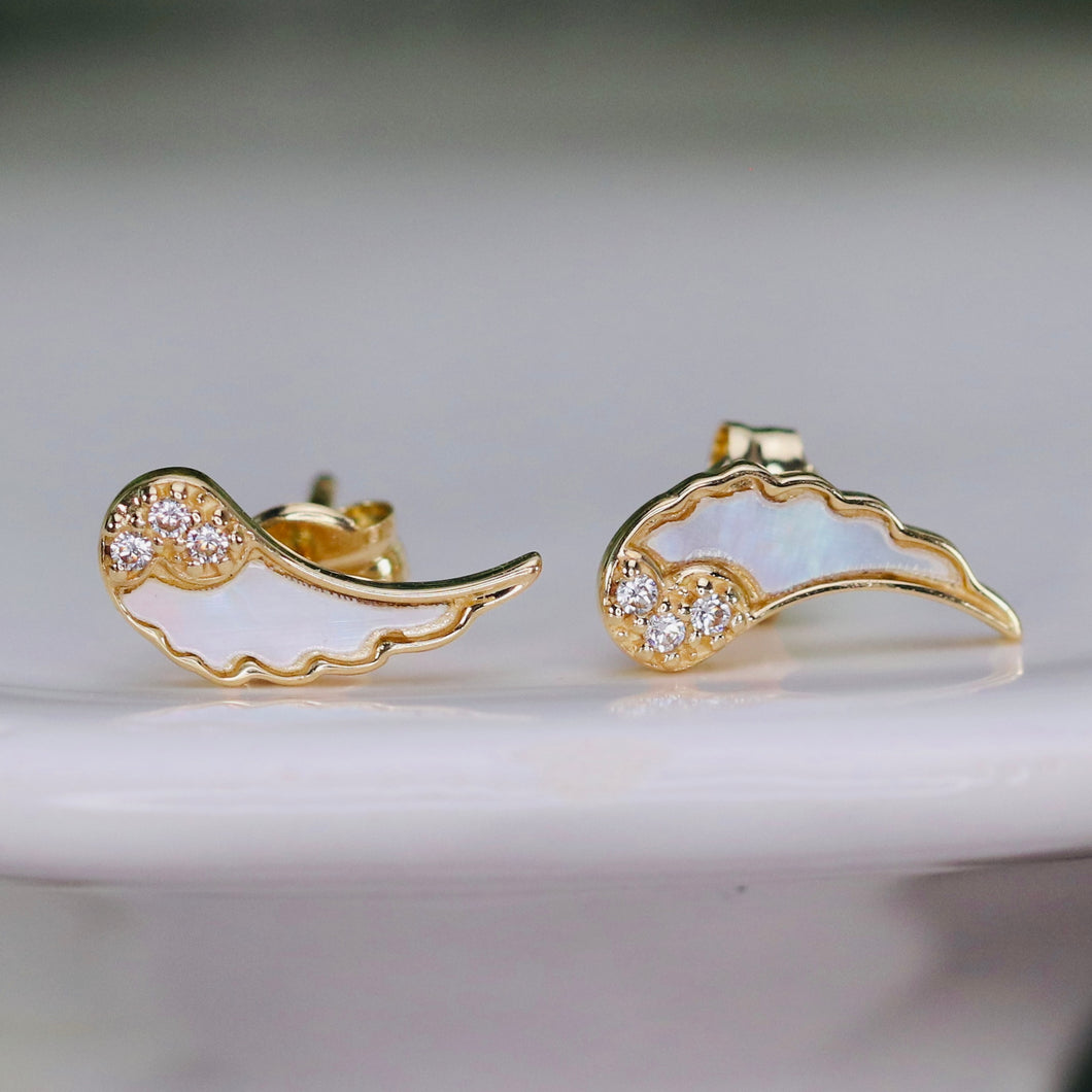 Angel wing earrings in 14k yellow gold