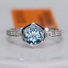Load image into Gallery viewer, Aquamarine and diamond ring in 14k white gold by Effy