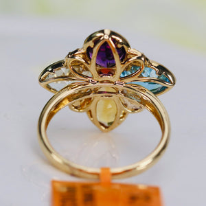 Multi gemstone and diamond ring by Effy in 14k yellow gold