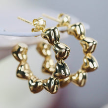 Load image into Gallery viewer, Puffed Heart hoops in yellow gold