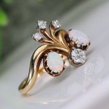 Load image into Gallery viewer, Vintage opal and Diamond ring in 14k yellow gold