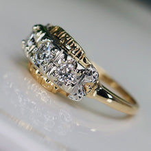 Load image into Gallery viewer, Transitional cut vintage 3 stone diamond band in 14k