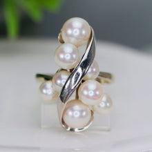 Load image into Gallery viewer, Vintage pearl cluster ring in 14k white gold
