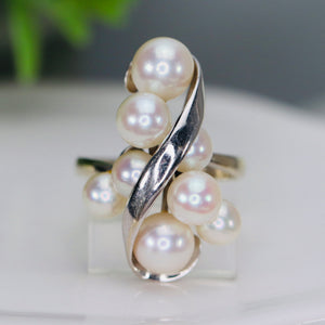 Vintage pearl cluster ring in 14k white gold