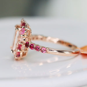 Morganite, pink sapphire, and pink tourmaline ring in 14k rose gold