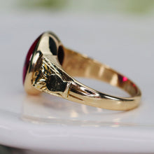 Load image into Gallery viewer, Smooth top oval synthetic ruby ring in yellow gold