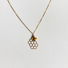 Load image into Gallery viewer, 14k yellow gold and enamel bee necklace