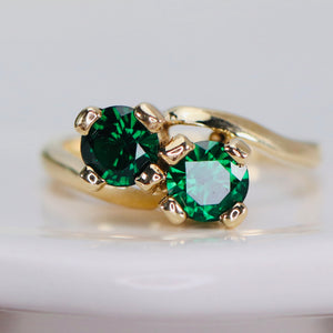 Vintage green spinel doublet bypass ring in yellow gold