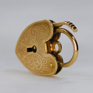 Vintage engraved heart padlock in yellow gold