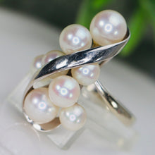 Load image into Gallery viewer, Vintage pearl cluster ring in 14k white gold
