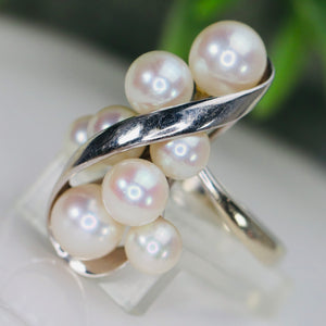 Vintage pearl cluster ring in 14k white gold