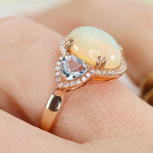 Load image into Gallery viewer, Opal, aquamarine, and diamond ring in 14k rose gold by Effy