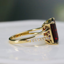 Load image into Gallery viewer, Garnet and diamond ring in 14k yellow gold