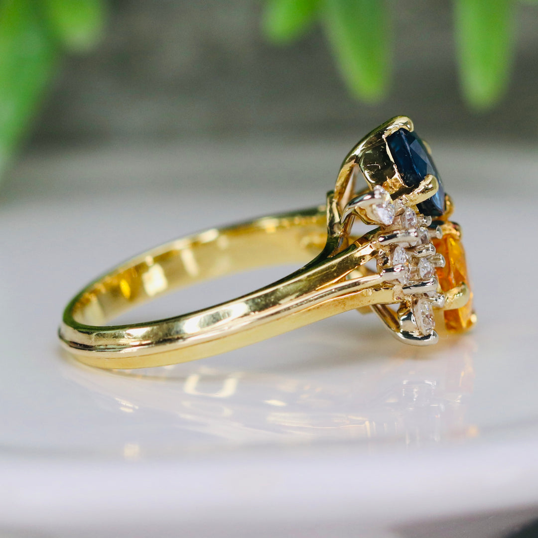 Estate yellow and blue sapphire ring in 18k yellow gold from Manor Jewels