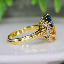 Load image into Gallery viewer, Blue and yellow sapphire and diamond ring in 18k yellow gold