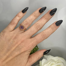 Load image into Gallery viewer, Amethyst and diamond halo ring in 14k rose gold