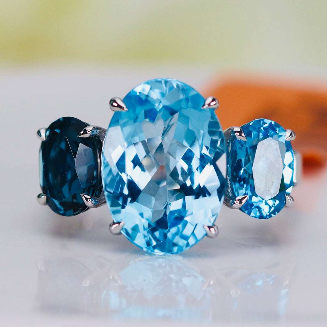 Shades of Blue topaz and diamond ring in 14k white gold by Effy