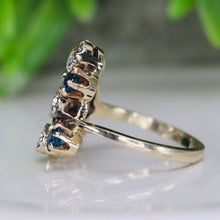 Load image into Gallery viewer, Vintage old cut diamond and sapphire ring in 14k white gold