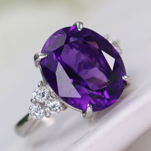 Load image into Gallery viewer, 7.66ct oval amethyst and diamond ring in heavy platinum mounting