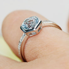 Load image into Gallery viewer, Aquamarine and diamond ring in 14k white gold by Effy