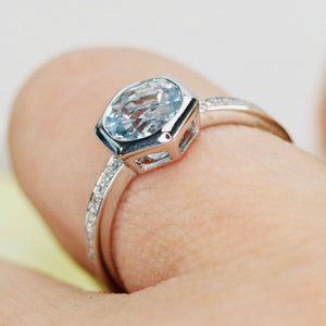 Aquamarine and diamond ring in 14k white gold by Effy