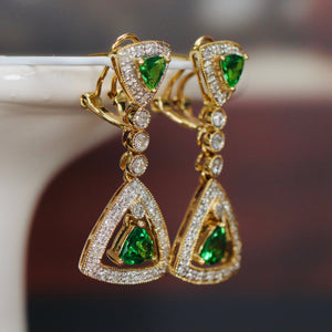 Estate Tsavorite and diamond drops in 14k yellow gold
