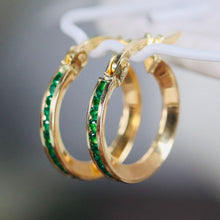 Load image into Gallery viewer, 14k yellow gold green hoops