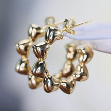 Load image into Gallery viewer, Puffed Heart hoops in yellow gold