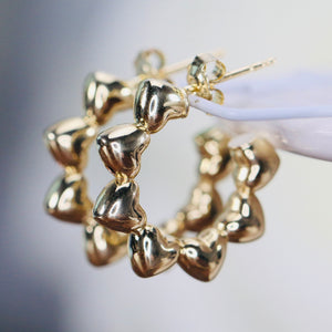 Puffed Heart hoops in yellow gold
