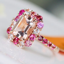 Load image into Gallery viewer, Morganite, pink sapphire, and pink tourmaline ring in 14k rose gold