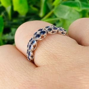 Sapphire and diamond floral bubble band in white gold