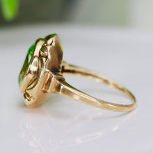 Load image into Gallery viewer, Vintage green synthetic spinel ring in yellow gold