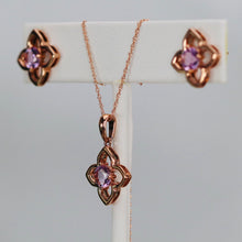 Load image into Gallery viewer, Amethyst necklace and earrings set in rose gold