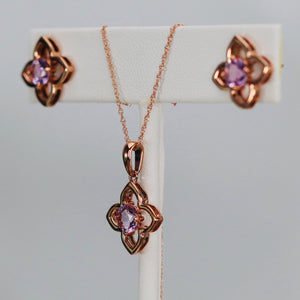 Amethyst necklace and earrings set in rose gold