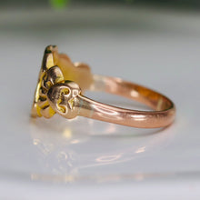 Load image into Gallery viewer, Antique shield shaped MC/CM signet ring in yellow gold