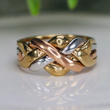 Load image into Gallery viewer, Vintage puzzle ring in tri-tone gold