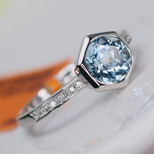 Load image into Gallery viewer, Aquamarine and diamond ring in 14k white gold by Effy