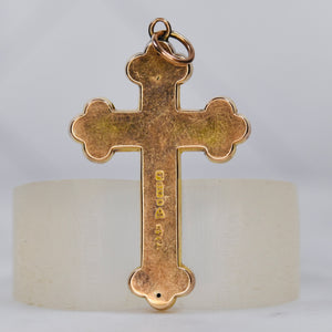 Vintage cross with engraved Ivy leaves in yellow gold