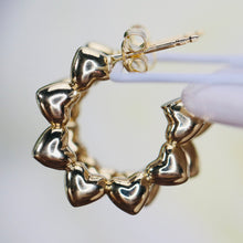 Load image into Gallery viewer, Puffed Heart hoops in yellow gold