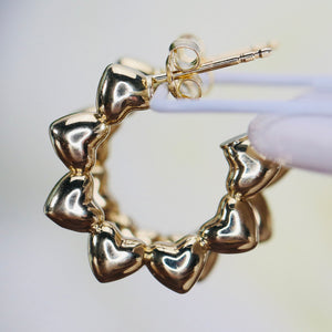 Puffed Heart hoops in yellow gold
