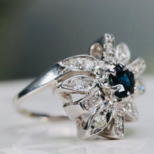 Load image into Gallery viewer, Sapphire and diamond flower style ring in 14k white gold