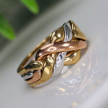 Load image into Gallery viewer, Vintage puzzle ring in tri-tone gold