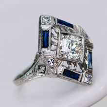 Load image into Gallery viewer, GIA Art Deco Sapphire and diamond ring in 18k white gold