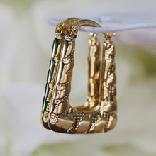 Load image into Gallery viewer, Classy square textured hoops in yellow gold