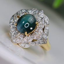 Load image into Gallery viewer, Impressive Cats eye chrysoberyl and diamond ring in 14k yellow gold